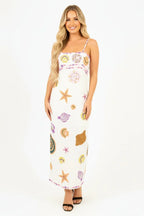 Vestido largo con estampado de estrellas de mar