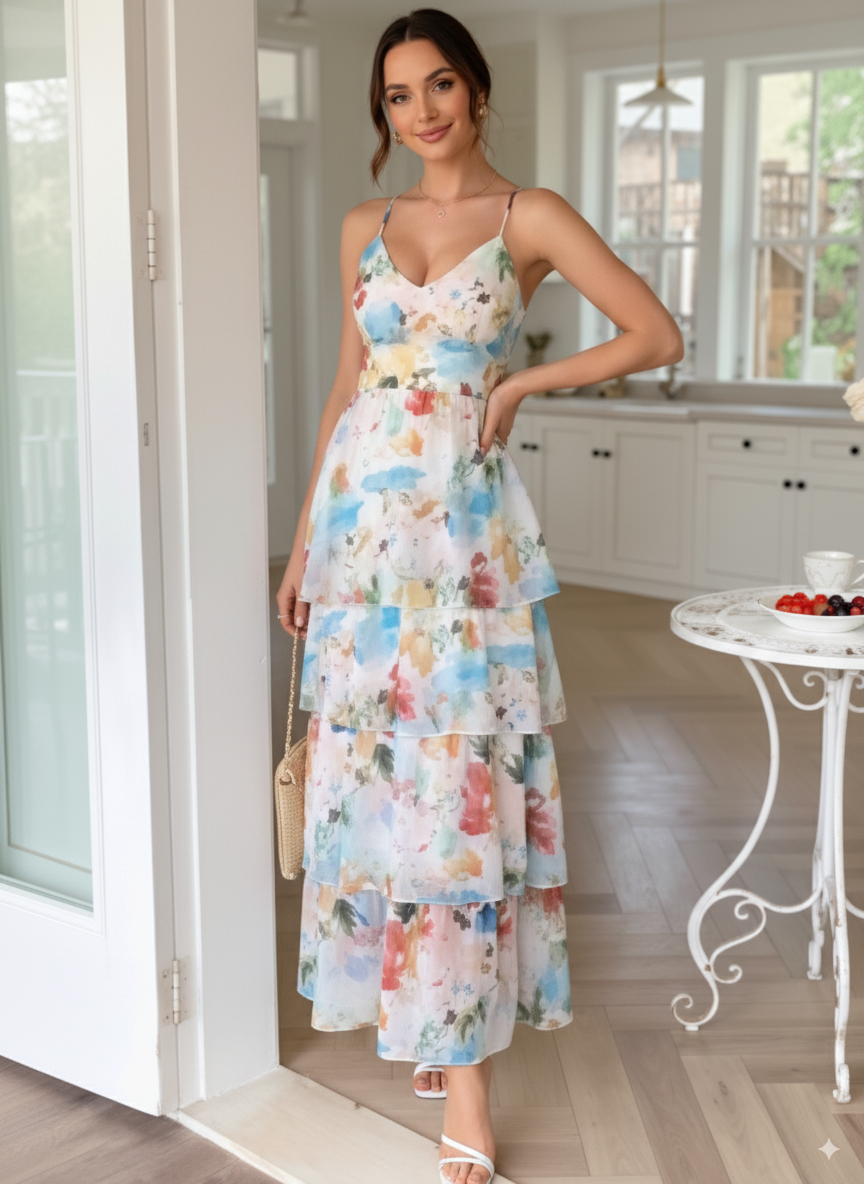 Floral Print Layered Maxi Cami Dress