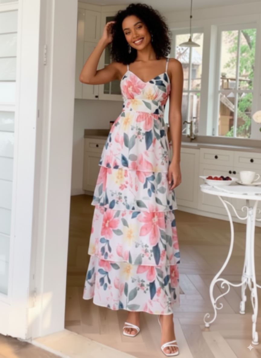 Floral Print Layered Maxi Cami Dress