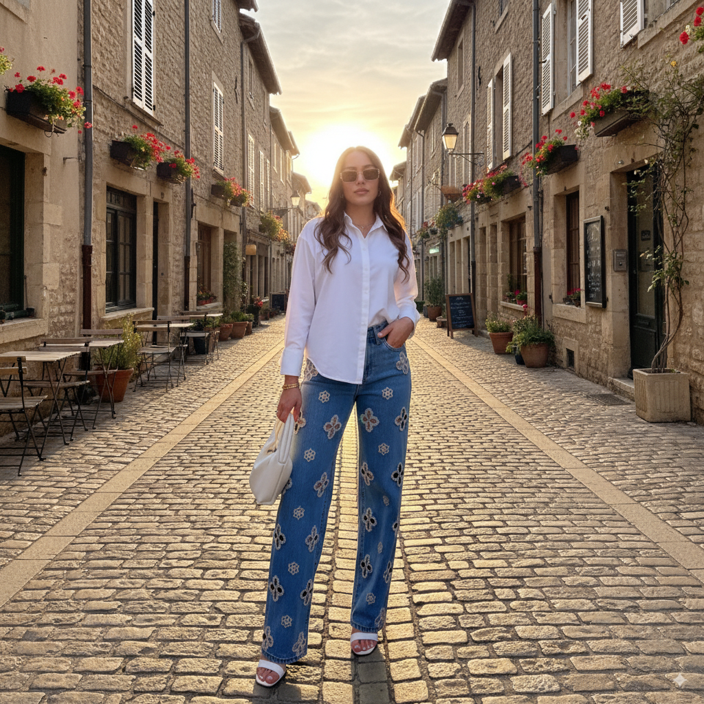 Casual Hollow Out Jeans Street Solid