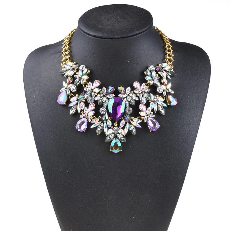 Crystal Rhinestone Tassel Large Collar - Piña Colada