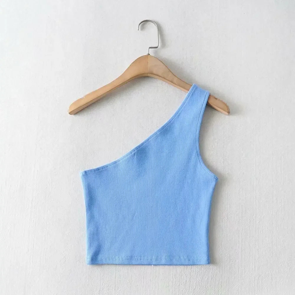 One Shoulder Cropped Tank - Piña Colada