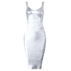 Denim Bodycon Dress – Knee-Length V-Neck Club Style - Piña Colada