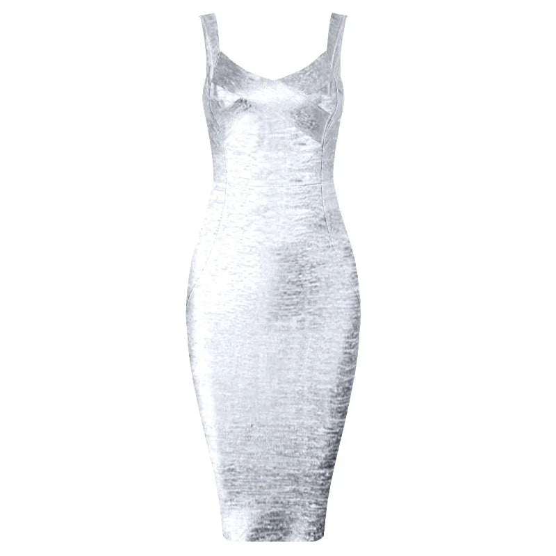 Denim Bodycon Dress – Knee-Length V-Neck Club Style - Piña Colada