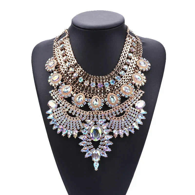 Crystal Rhinestone Tassel Large Collar - Piña Colada