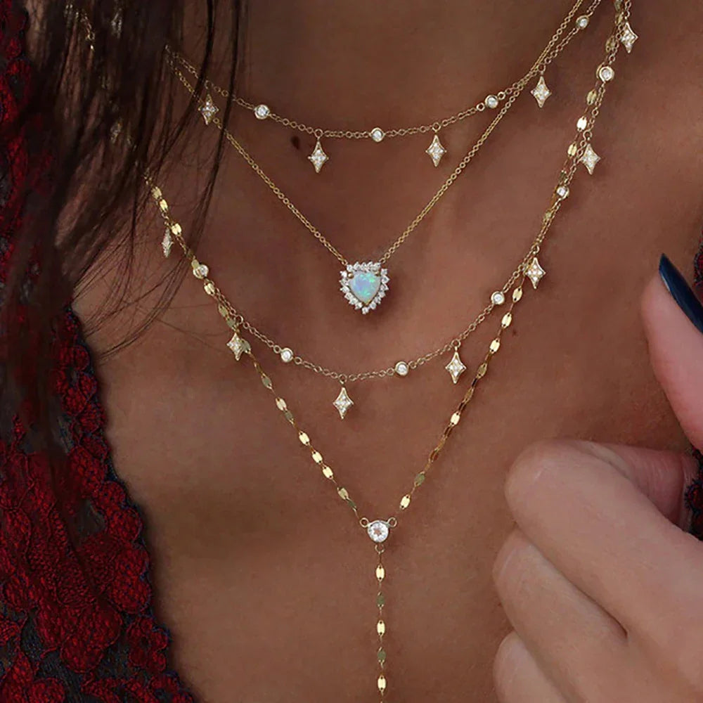 Boho Vintage Gold Crystal Star Pendant