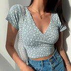 Vintage Floral Cross Crop Top - Piña Colada
