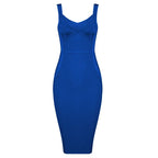 Denim Bodycon Dress – Knee-Length V-Neck Club Style - Piña Colada