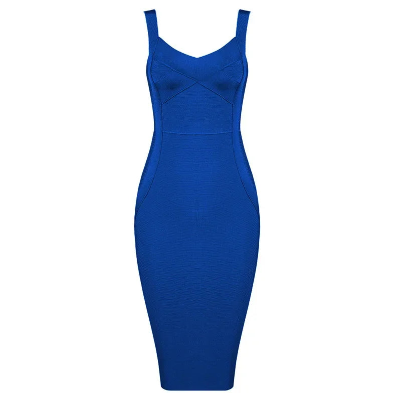 Denim Bodycon Dress – Knee-Length V-Neck Club Style - Piña Colada