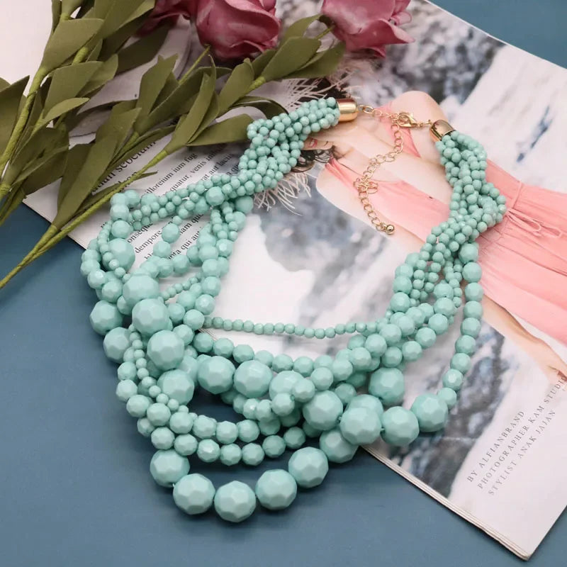 Acrylic Beads Braided Choker Necklace - Piña Colada
