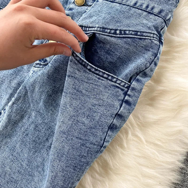 Denim Slash Neck Crop Top & Mid-Calf Skirt Set - Piña Colada