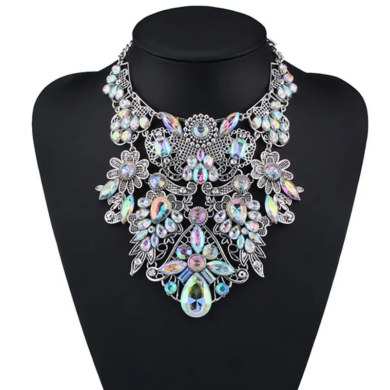 Crystal Rhinestone Tassel Large Collar - Piña Colada