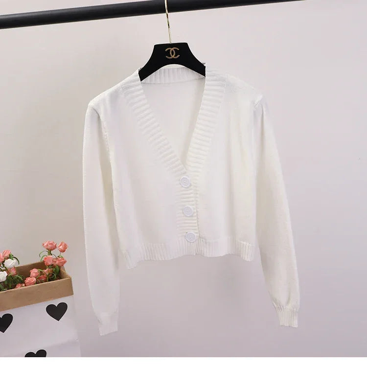 Cardigan Sweaters V Neck - Piña Colada
