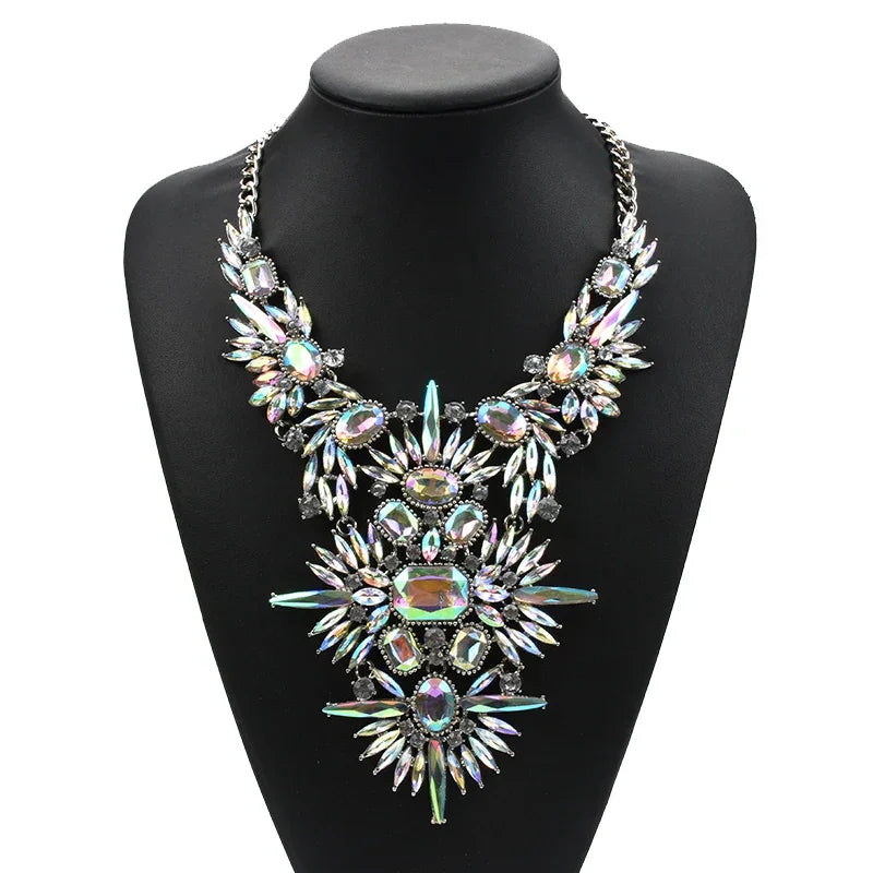 Crystal Rhinestone Tassel Large Collar - Piña Colada