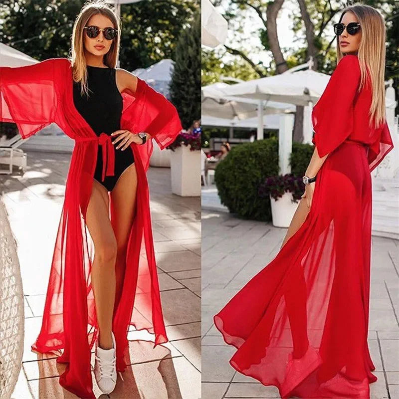 Summer Lady Beach Cover Up Chiffon Long - Piña Colada