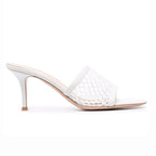 Round Toe Fish Net Mules High Heel Sandals - Piña Colada