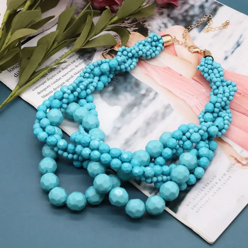 Acrylic Beads Braided Choker Necklace - Piña Colada