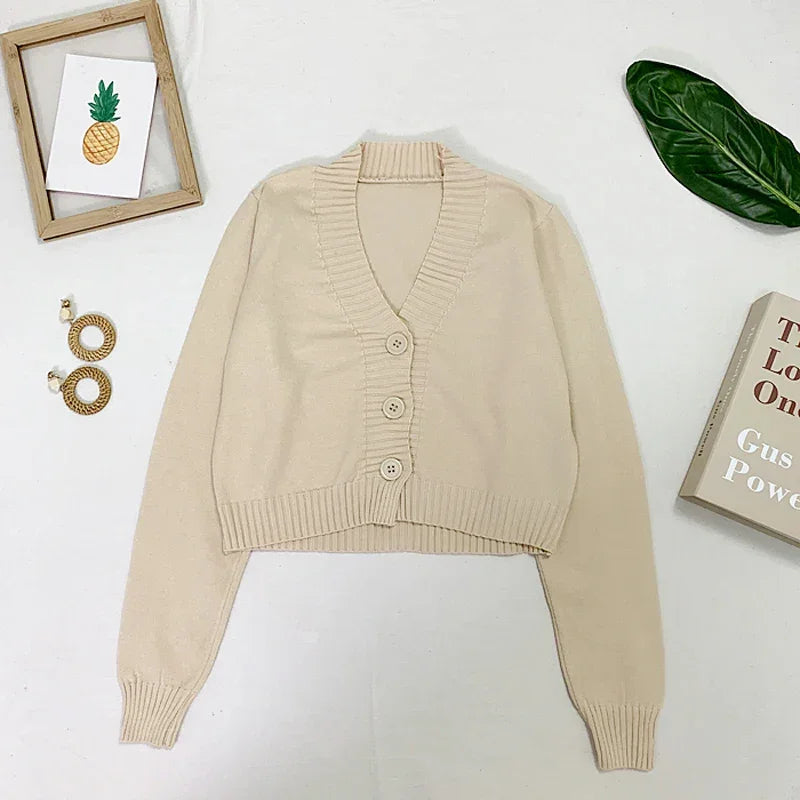 Cardigan Sweaters V Neck - Piña Colada