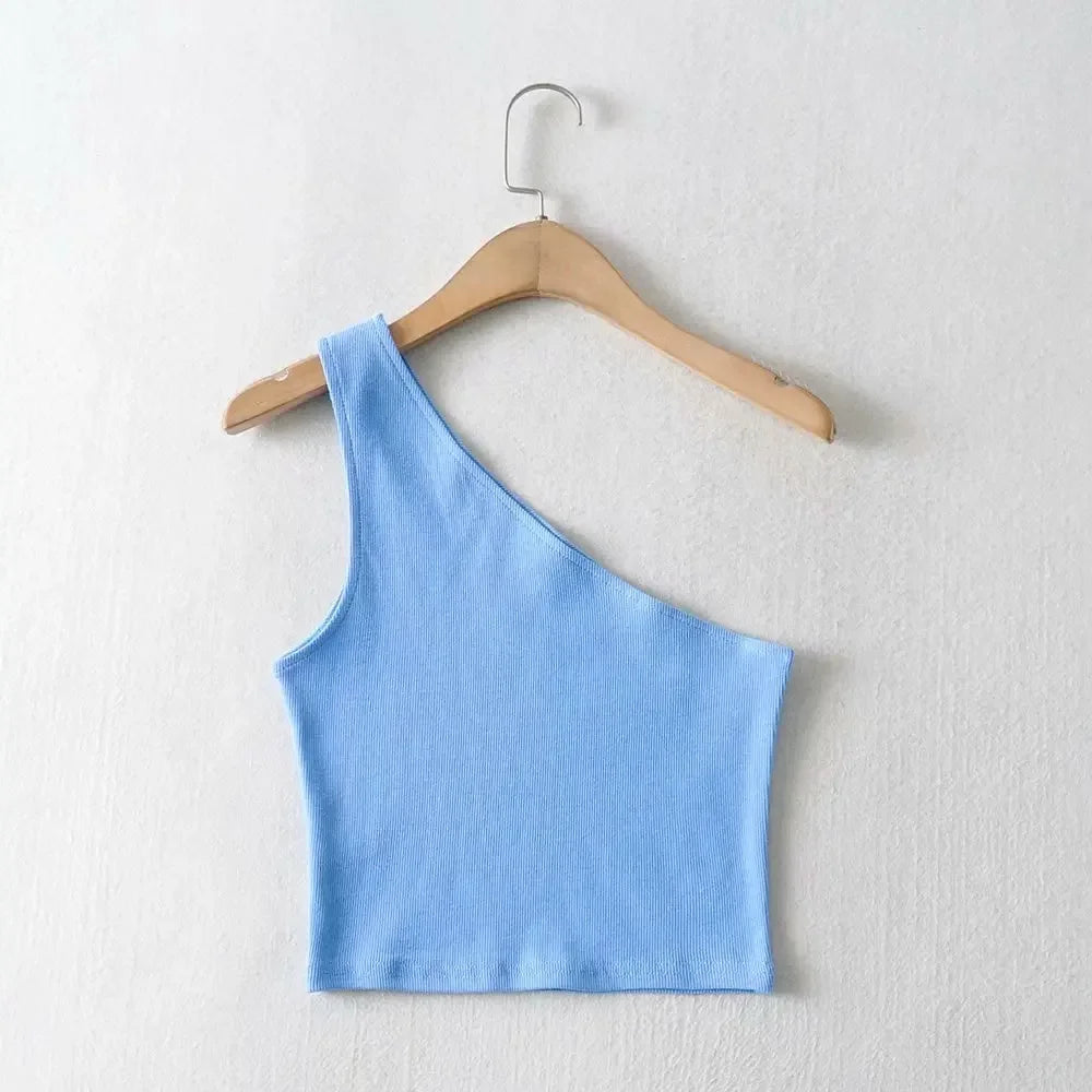 One Shoulder Cropped Tank - Piña Colada