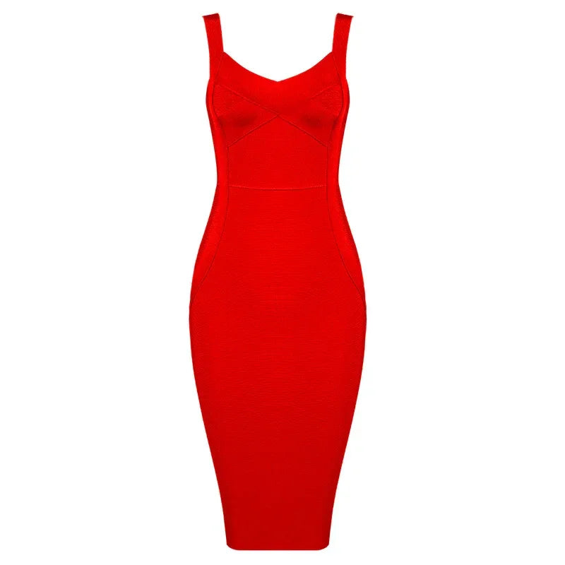Denim Bodycon Dress – Knee-Length V-Neck Club Style - Piña Colada