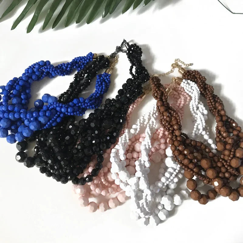 Acrylic Beads Braided Choker Necklace - Piña Colada