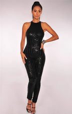 Gold Sequin Halter Jumpsuit - Piña Colada