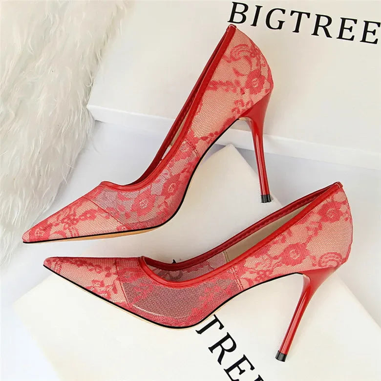 Flower Lace Mesh Pumps - Piña Colada