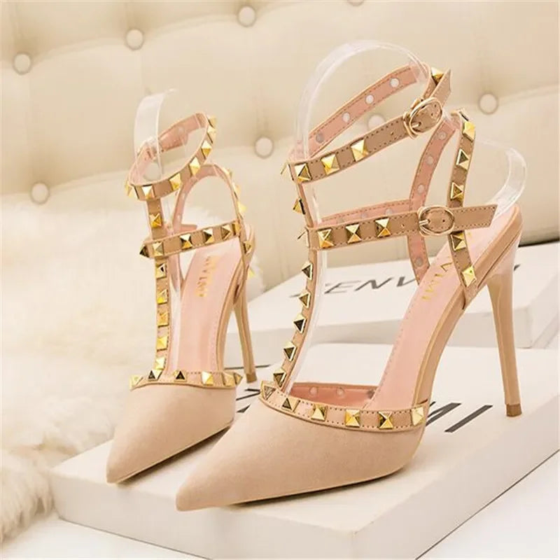 Double Buckle High Heels Pointed - Piña Colada