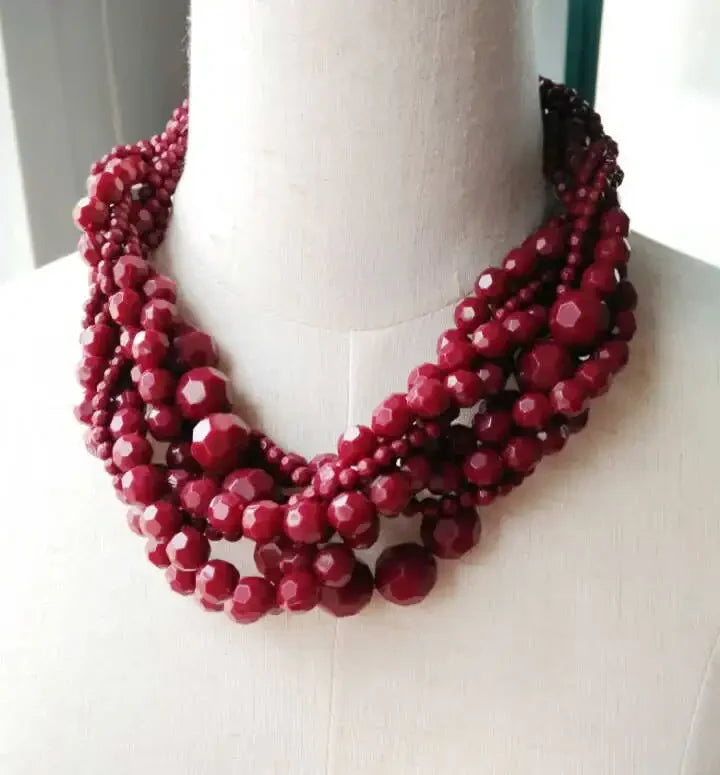 Acrylic Beads Braided Choker Necklace - Piña Colada