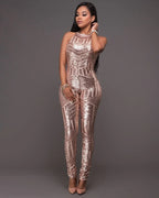 Gold Sequin Halter Jumpsuit - Piña Colada