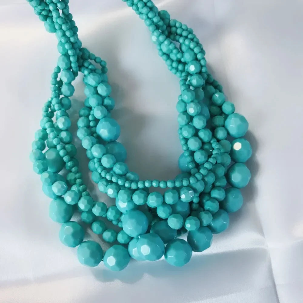 Acrylic Beads Braided Choker Necklace - Piña Colada