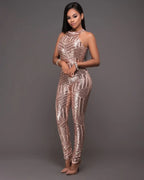 Gold Sequin Halter Jumpsuit - Piña Colada
