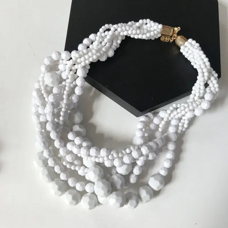 Acrylic Beads Braided Choker Necklace - Piña Colada