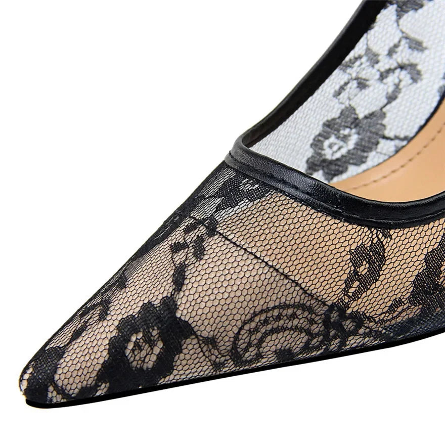 Flower Lace Mesh Pumps - Piña Colada