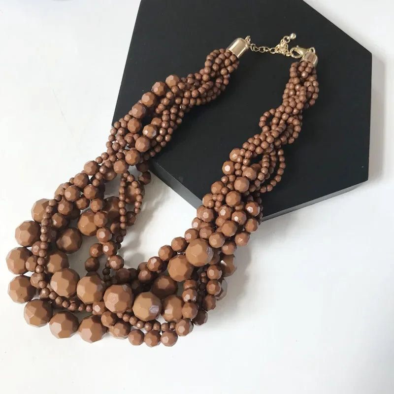 Acrylic Beads Braided Choker Necklace - Piña Colada
