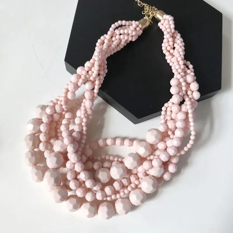 Acrylic Beads Braided Choker Necklace - Piña Colada