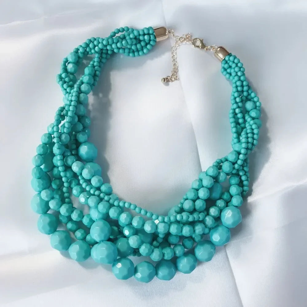 Acrylic Beads Braided Choker Necklace - Piña Colada