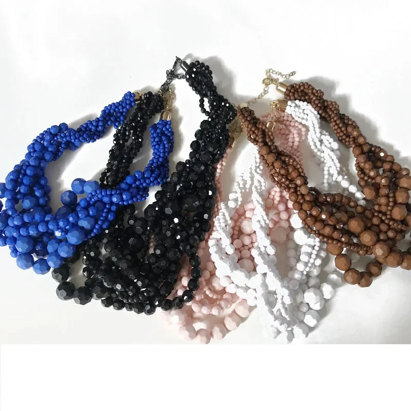 Acrylic Beads Braided Choker Necklace - Piña Colada