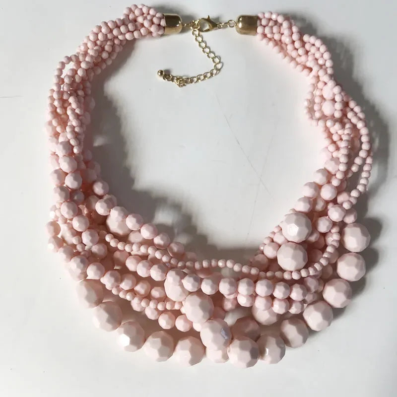 Acrylic Beads Braided Choker Necklace - Piña Colada