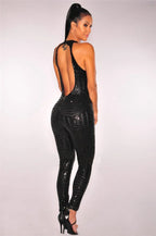 Gold Sequin Halter Jumpsuit - Piña Colada