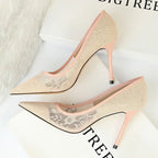Flower Lace Mesh Pumps - Piña Colada