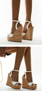 Gladiator Buckle Strap Wedge Sandals - Piña Colada