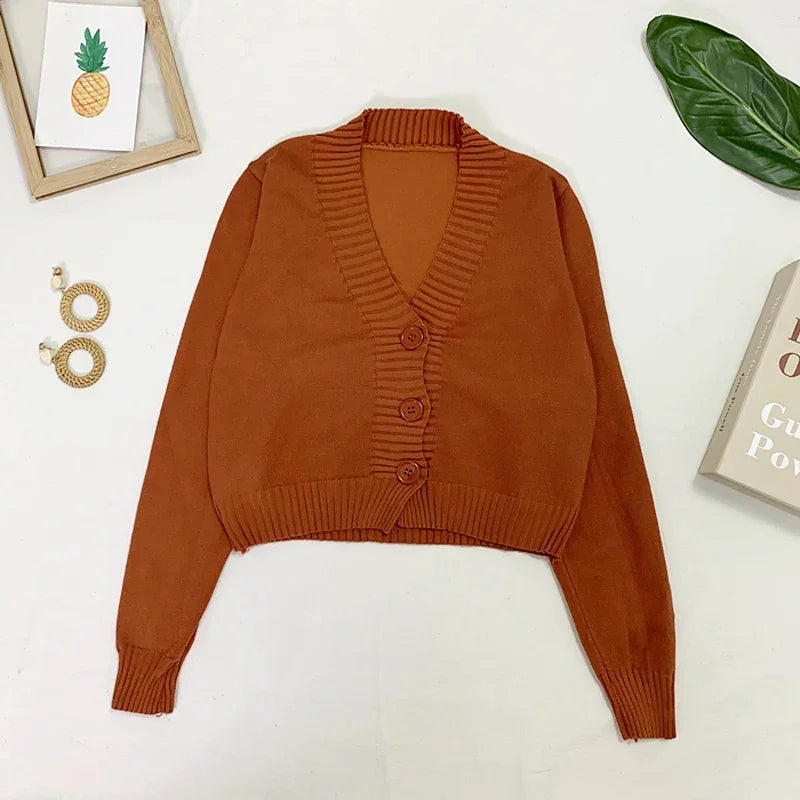 Cardigan Sweaters V Neck - Piña Colada