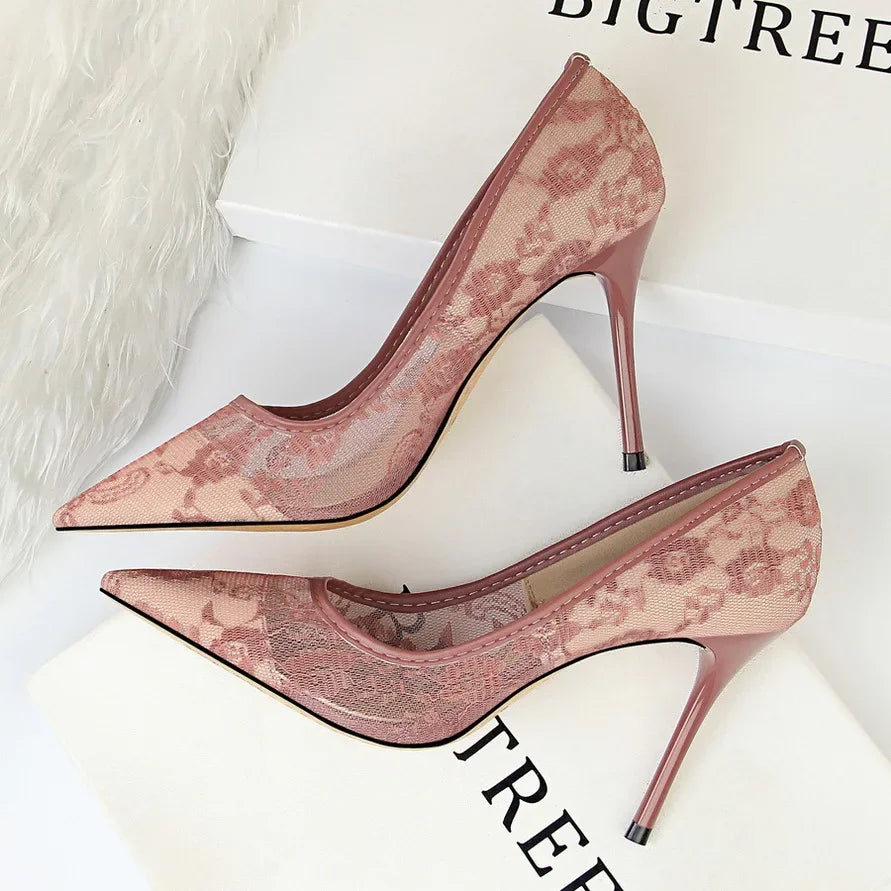 Flower Lace Mesh Pumps - Piña Colada