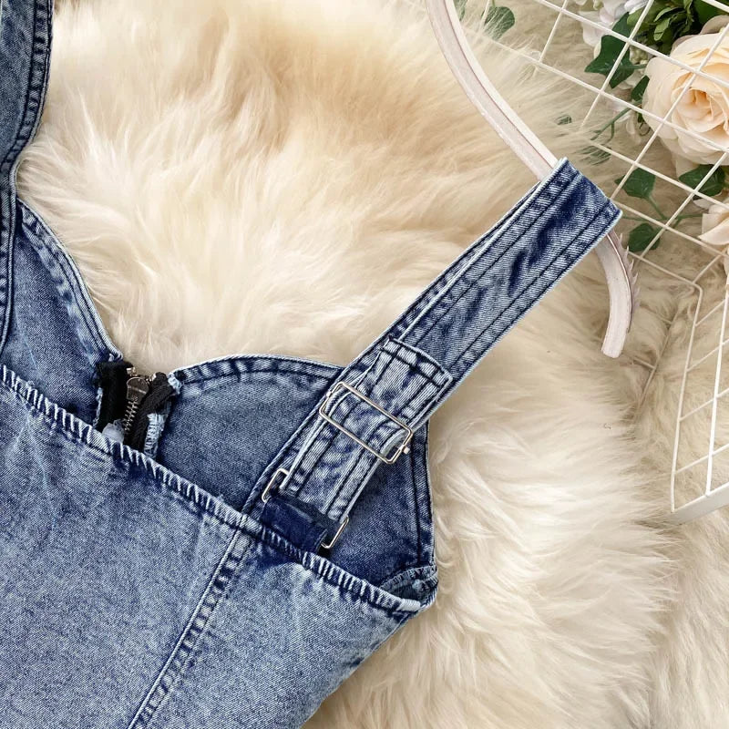 Denim Slash Neck Crop Top & Mid-Calf Skirt Set - Piña Colada