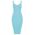 Denim Bodycon Dress – Knee-Length V-Neck Club Style - Piña Colada