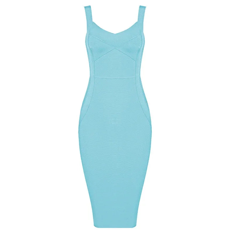 Denim Bodycon Dress – Knee-Length V-Neck Club Style - Piña Colada