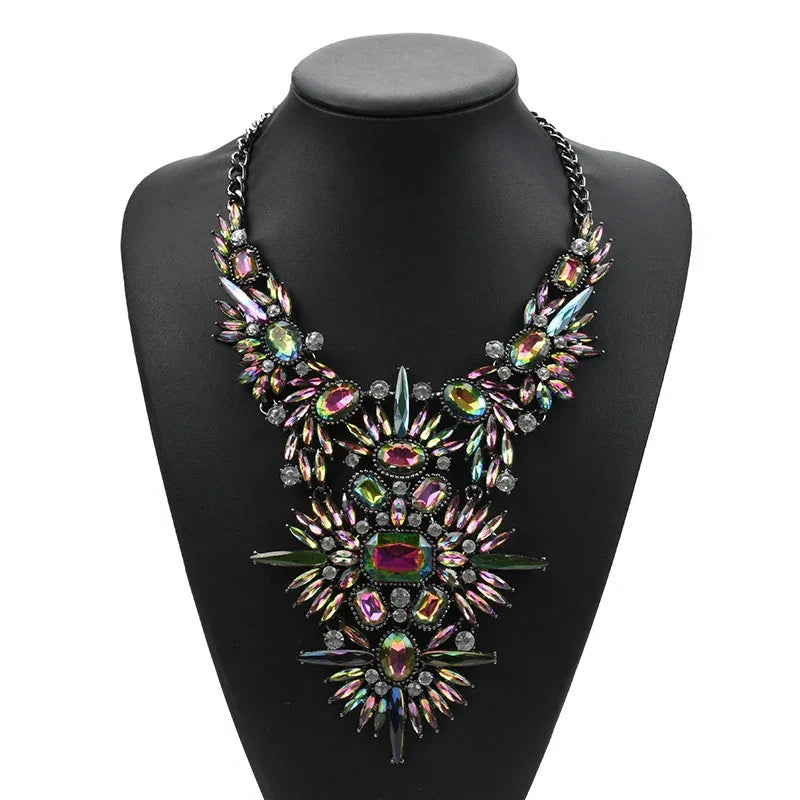 Crystal Rhinestone Tassel Large Collar - Piña Colada
