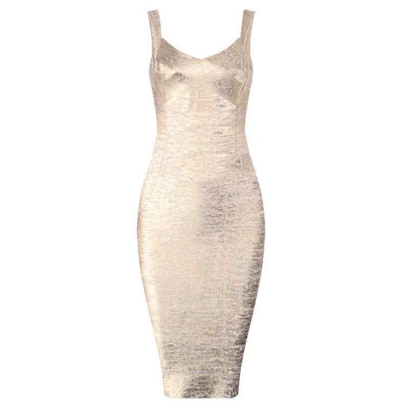 Denim Bodycon Dress – Knee-Length V-Neck Club Style - Piña Colada