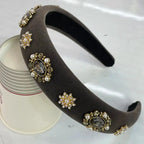 Velvet Rhinestone Flower Hairband - Piña Colada